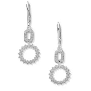 Anne Klein Silver Pavé Crystal Circle‎ Dangle Earrings NWT